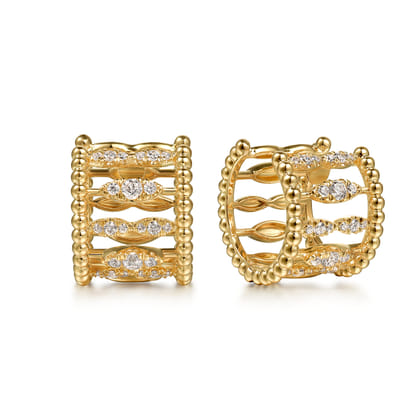 14K Yellow Gold Bujukan Diamond Huggie Earrings