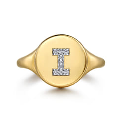 14K Yellow Gold Bujukan Diamond I Initial Signet Ring