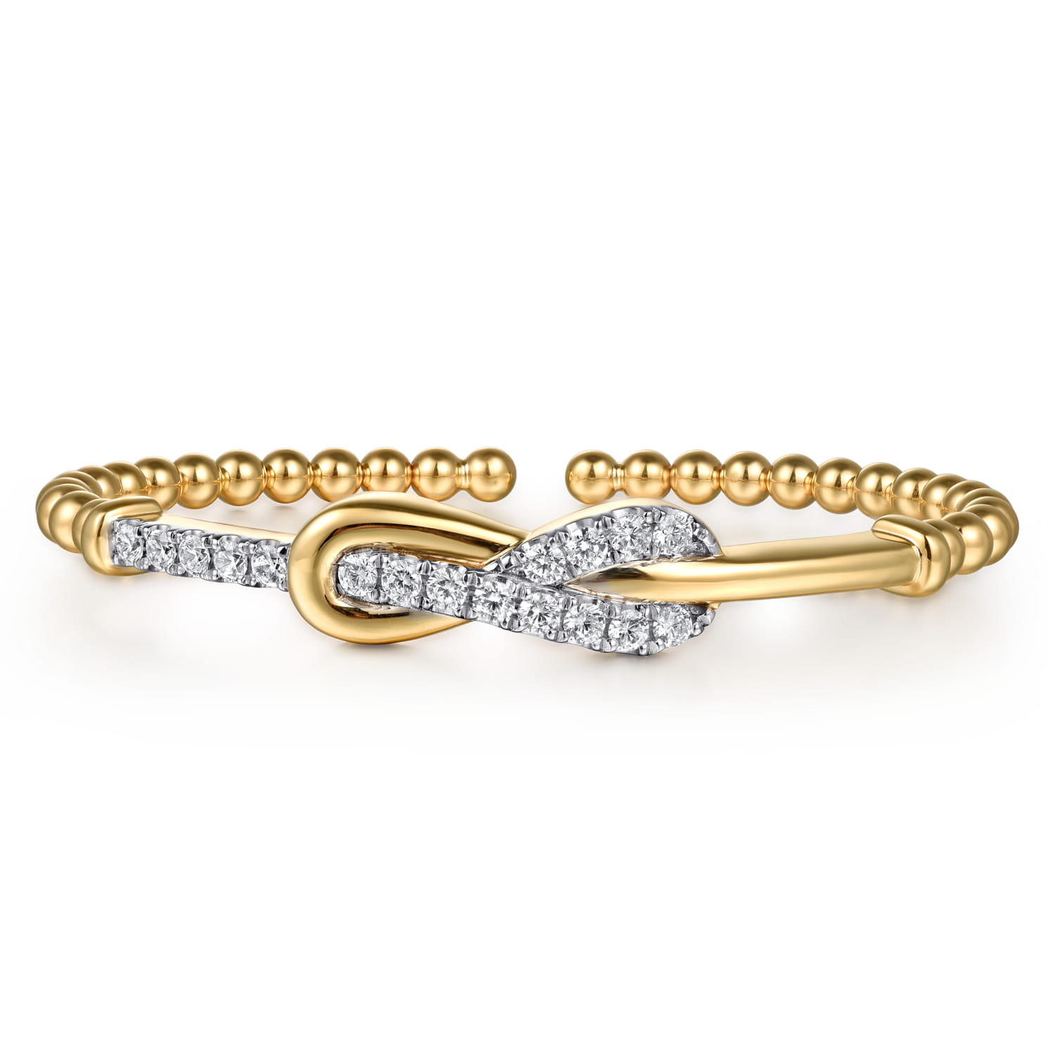 14K Yellow Gold Bujukan Diamond Interlock Split Bangle Bracelet - 1.05 ct - Shot 1