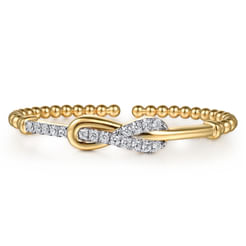 14K Yellow Gold Bujukan Diamond Interlock Split Bangle Bracelet