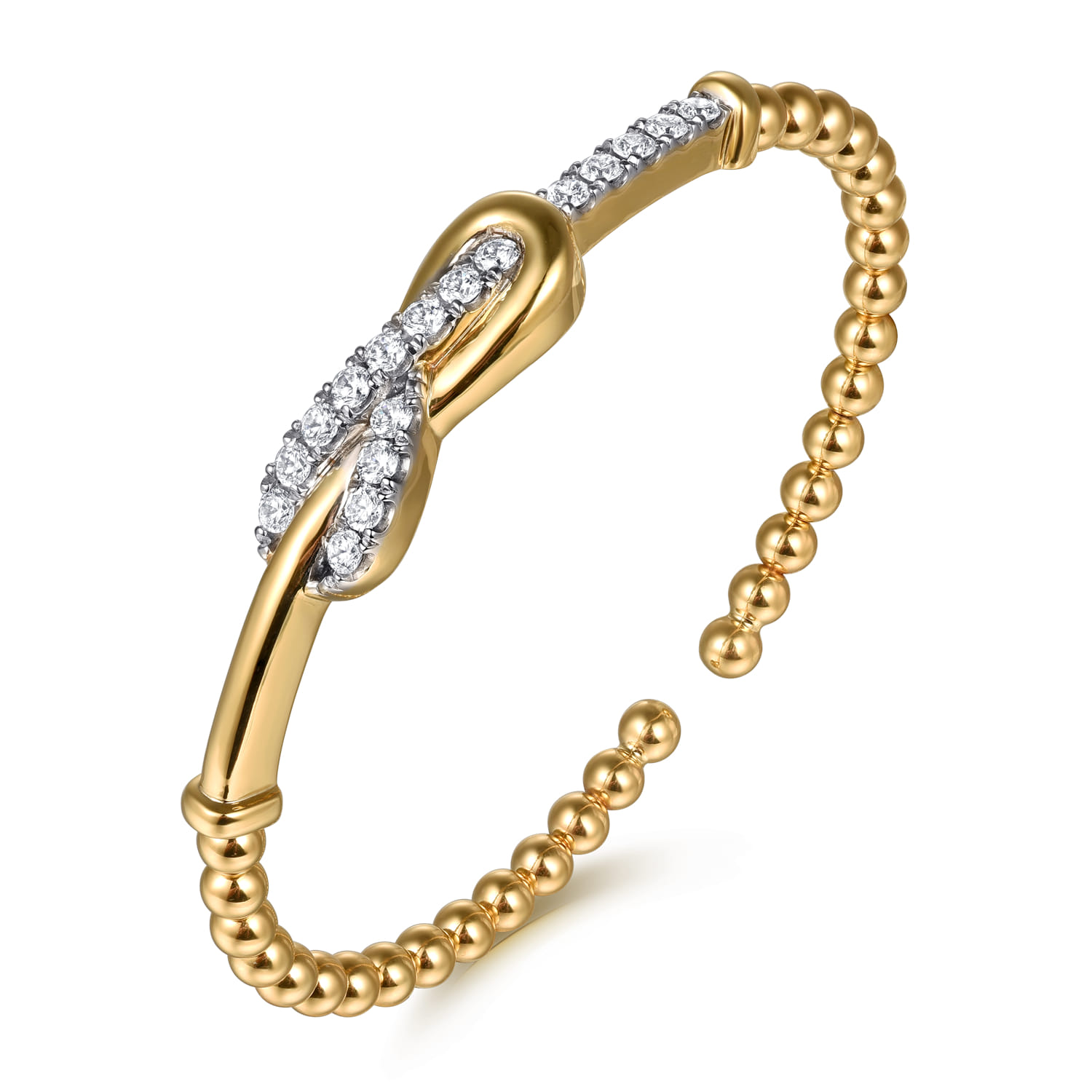 14K Yellow Gold Bujukan Diamond Interlock Split Bangle Bracelet - 1.05 ct - Shot 2