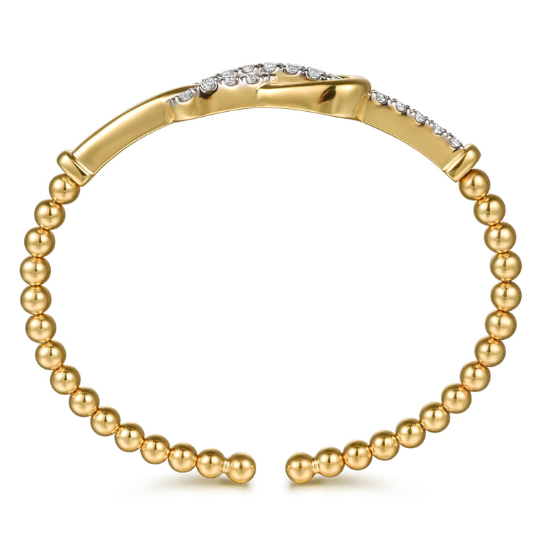 14K Yellow Gold Bujukan Diamond Interlock Split Bangle Bracelet - 1.05 ct - Shot 3