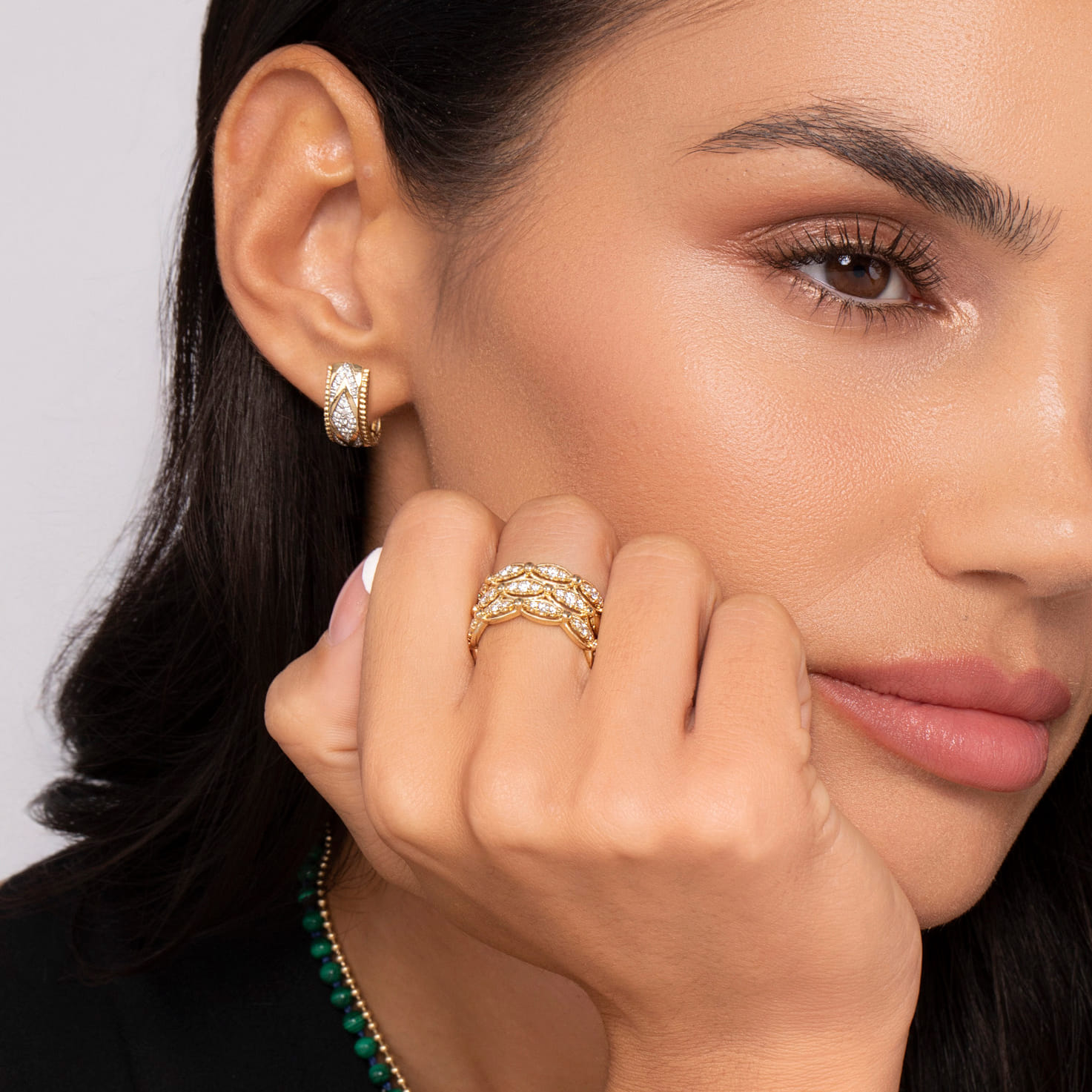 14K Yellow Gold Bujukan Diamond J Hoop Stud Earrigs