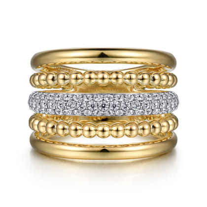 14K Yellow Gold Bujukan Diamond Ladies Easy Stackable Ring