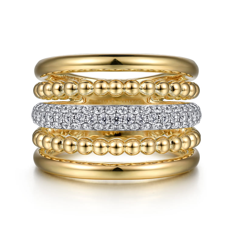 14K Yellow Gold Bujukan Diamond Ladies Easy Stackable Ring - 0.65 ct - Shot 1