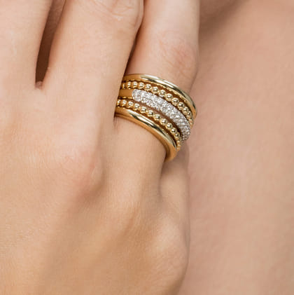 14K Yellow Gold Bujukan Diamond Ladies Easy Stackable Ring