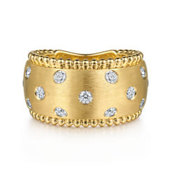 14K Yellow Gold Bujukan Diamond Ladies Wide Band Ring