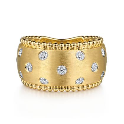 14K Yellow Gold Bujukan Diamond Ladies Wide Band Ring
