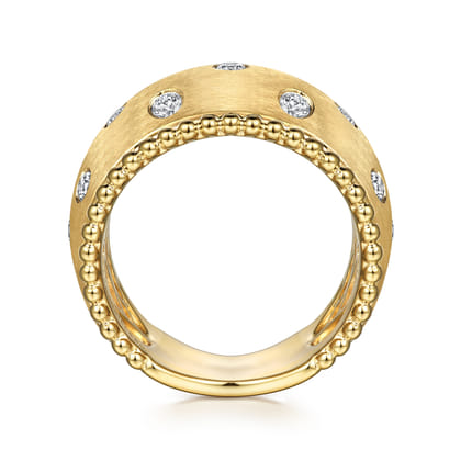 14K Yellow Gold Bujukan Diamond Ladies Wide Band Ring
