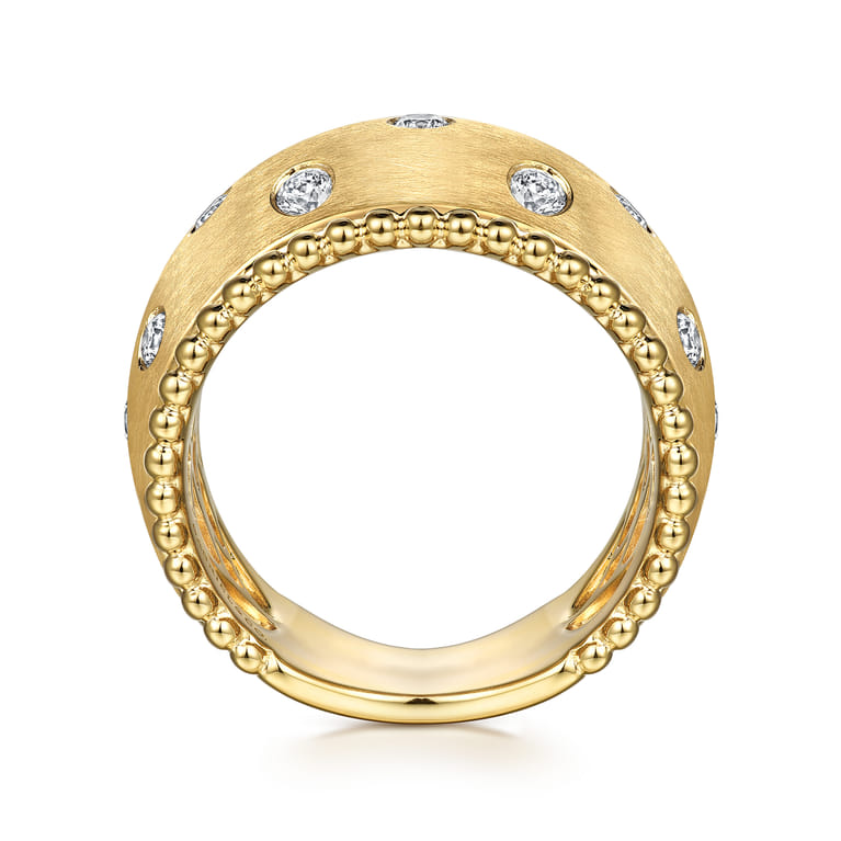 14K Yellow Gold Bujukan Diamond Ladies Wide Band Ring - 0.6 ct - Shot 2