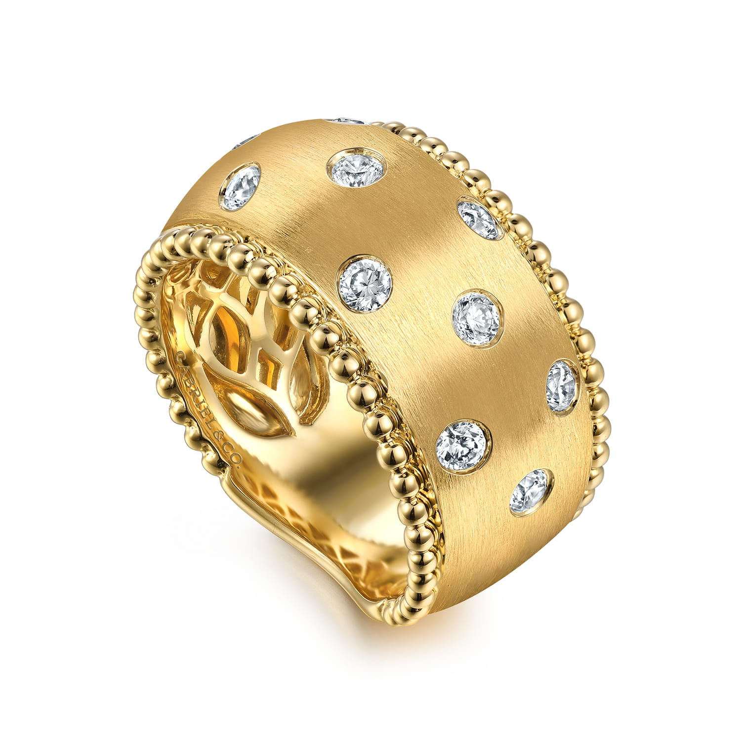 14K Yellow Gold Bujukan Diamond Ladies Wide Band Ring - 0.6 ct - Shot 3