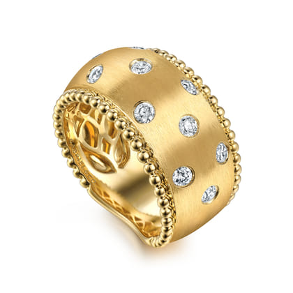 14K Yellow Gold Bujukan Diamond Ladies Wide Band Ring