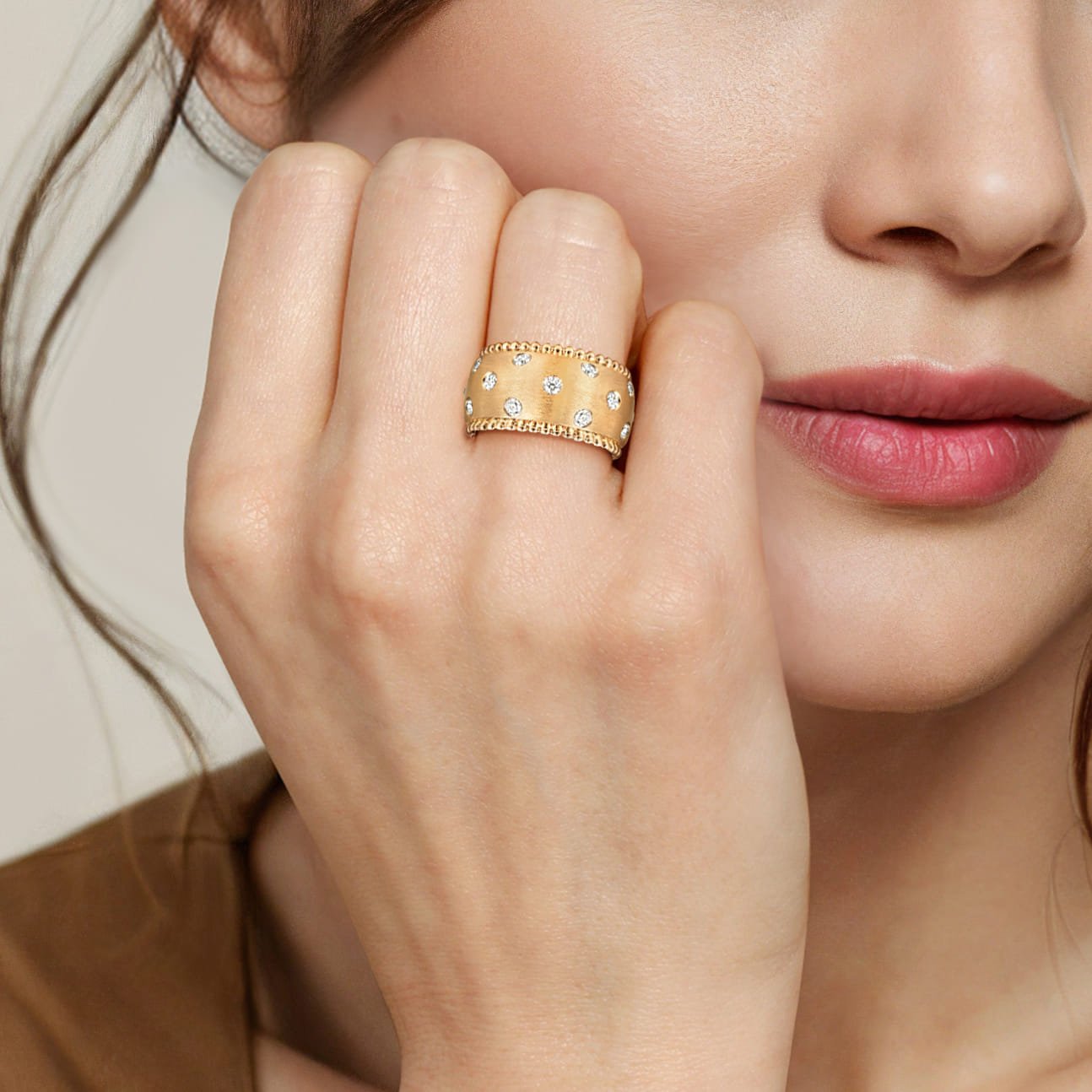 14K Yellow Gold Bujukan Diamond Ladies Wide Band Ring - 0.6 ct - Shot 5