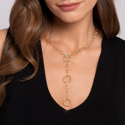 14K Yellow Gold Bujukan Diamond Link Y-Necklace