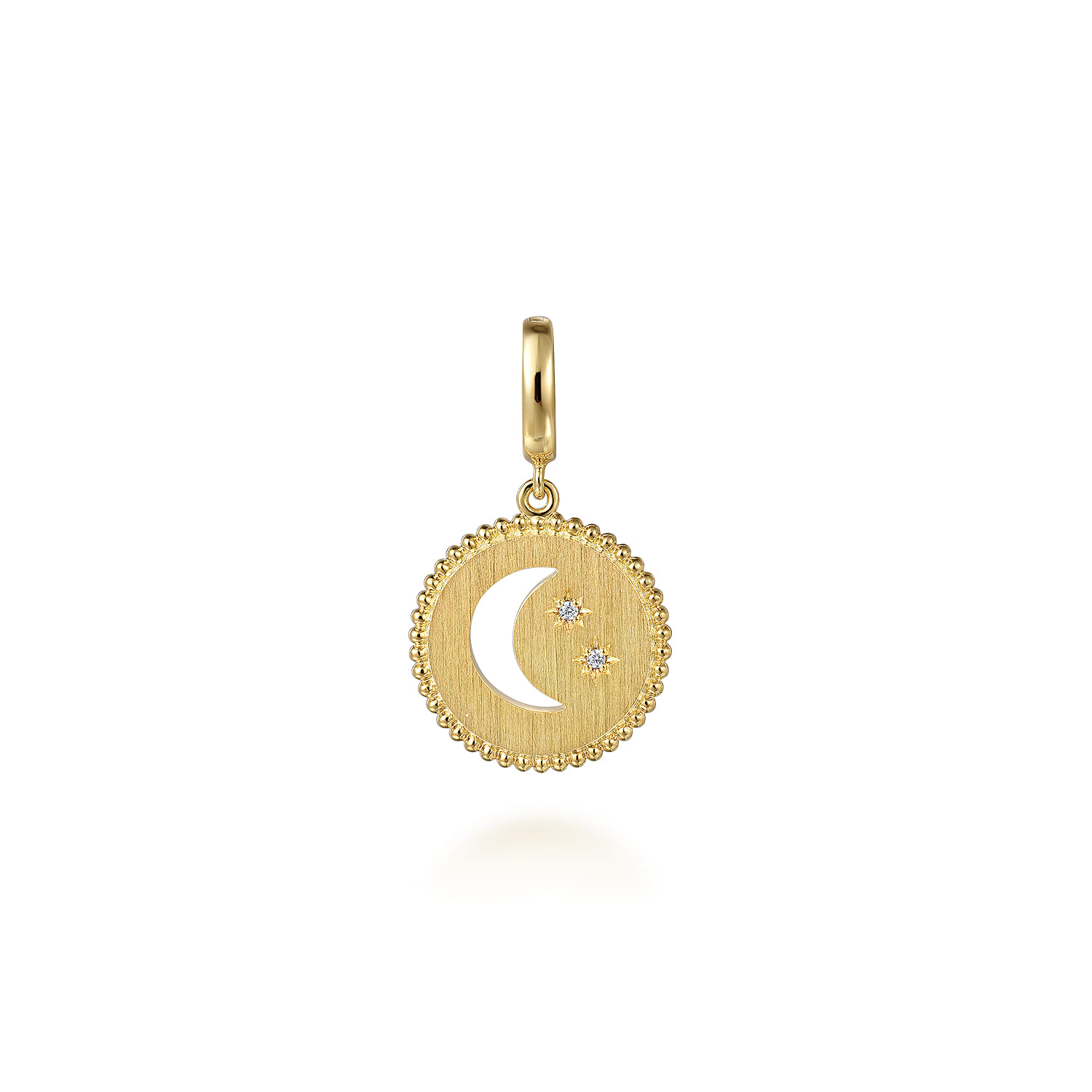 14K Yellow Gold Bujukan Diamond Moon and Star Medallion Pendant With Detachable Bail - 0.01 ct - Shot 1