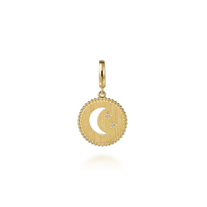 14K Yellow Gold Bujukan Diamond Moon and Star Medallion Pendant With Detachable Bail
