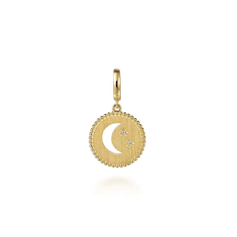 14K Yellow Gold Bujukan Diamond Moon and Star Medallion Pendant With Detachable Bail - 0.01 ct - Shot 1