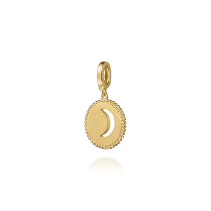 14K Yellow Gold Bujukan Diamond Moon and Star Medallion Pendant With Detachable Bail