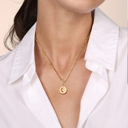 14K Yellow Gold Bujukan Diamond Moon and Star Medallion Pendant With Detachable Bail