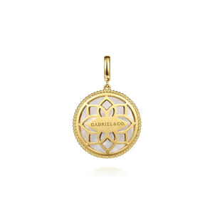 14K Yellow Gold Bujukan Diamond  Mother of Pearl Starburst Medallion Pendant With Detachable Bail