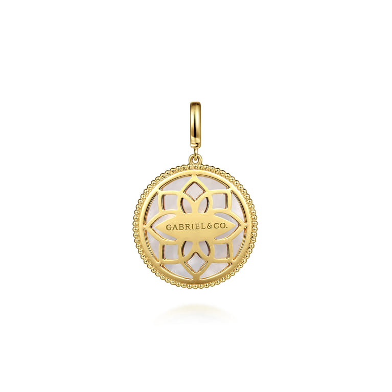 14K Yellow Gold Bujukan Diamond  Mother of Pearl Starburst Medallion Pendant With Detachable Bail - 0.22 ct - Shot 2