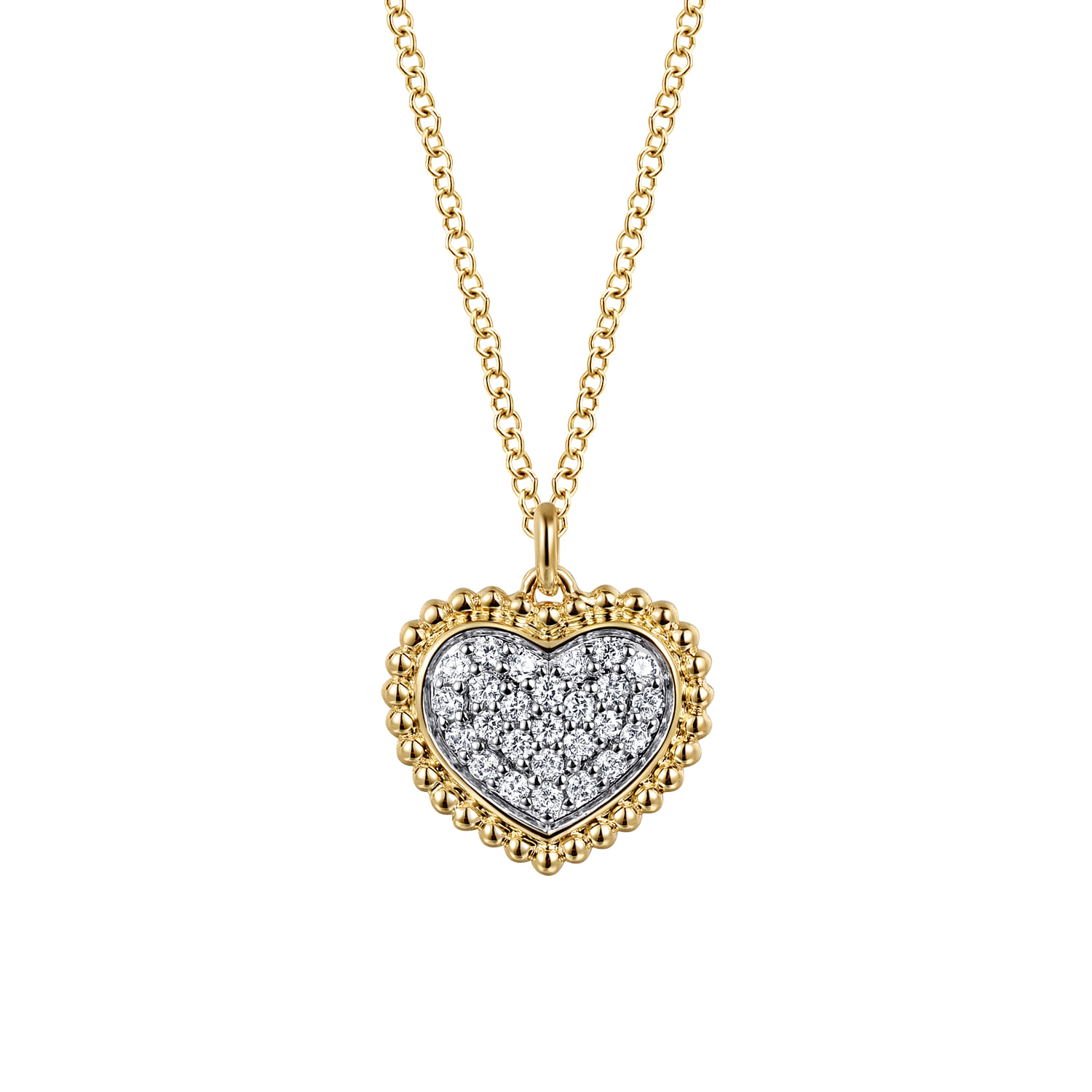 14K Yellow Gold Bujukan Diamond Pave Heart Necklace - 0.25 ct - Shot 1