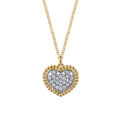 14K Yellow Gold Bujukan Diamond Pave Heart Necklace