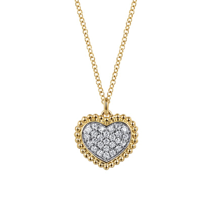 14K Yellow Gold Bujukan Diamond Pave Heart Necklace