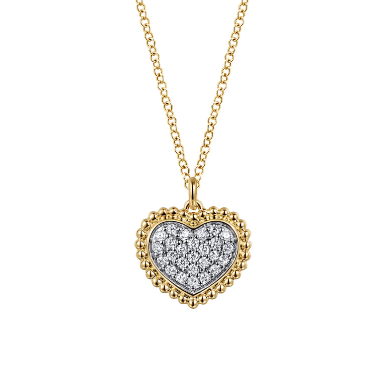 14K Yellow Gold Bujukan Diamond Pave Heart Necklace - 0.25 ct - Shot 1