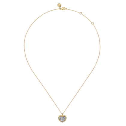 14K Yellow Gold Bujukan Diamond Pave Heart Necklace