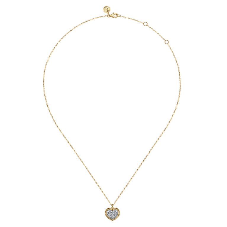 14K Yellow Gold Bujukan Diamond Pave Heart Necklace - 0.25 ct - Shot 2