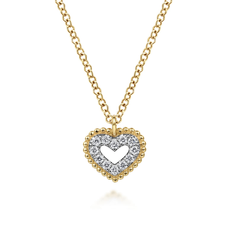 14K Yellow Gold Bujukan Diamond Pave Heart Pendant Necklace - 0.07 ct - Shot 1