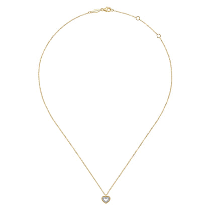 14K Yellow Gold Bujukan Diamond Pave Heart Pendant Necklace