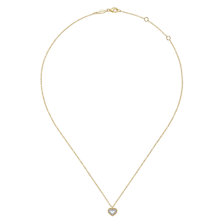 14K Yellow Gold Bujukan Diamond Pave Heart Pendant Necklace - 0.07 ct - Shot 2