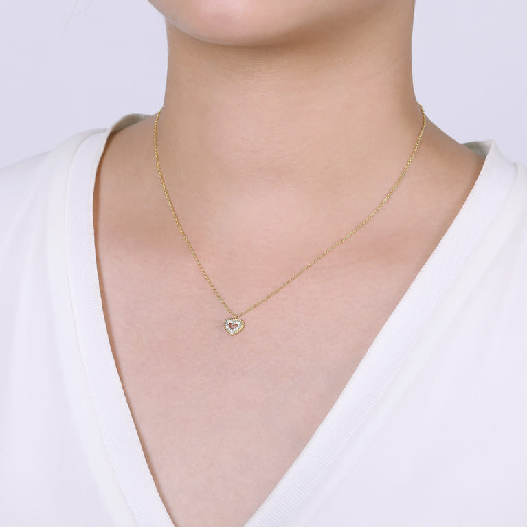 14K Yellow Gold Bujukan Diamond Pave Heart Pendant Necklace - 0.07 ct - Shot 3