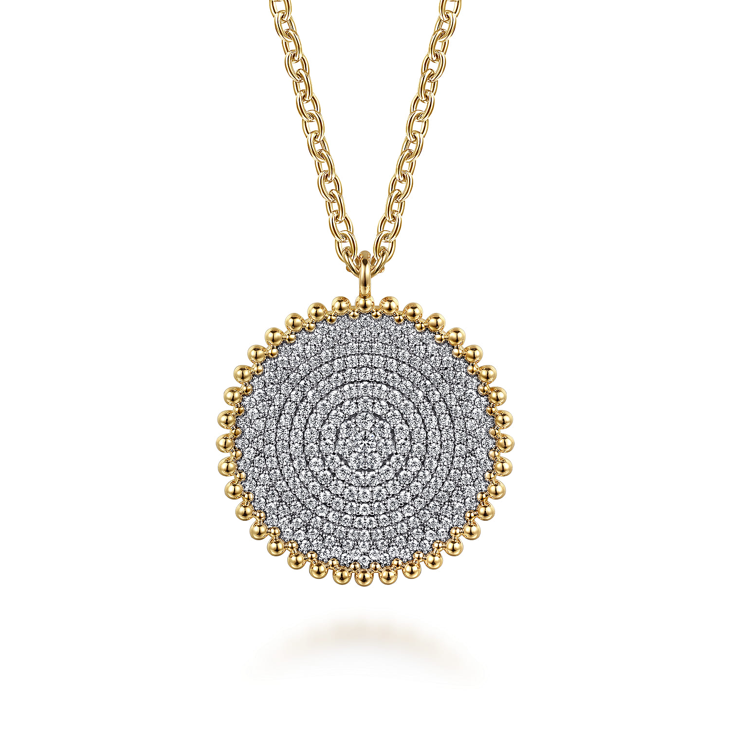14K Yellow Gold Bujukan Diamond Pave Medallion Pendant Necklace - 2.3 ct - Shot 1