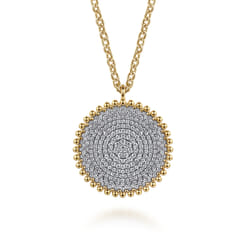 14K Yellow Gold Bujukan Diamond Pave Medallion Pendant Necklace