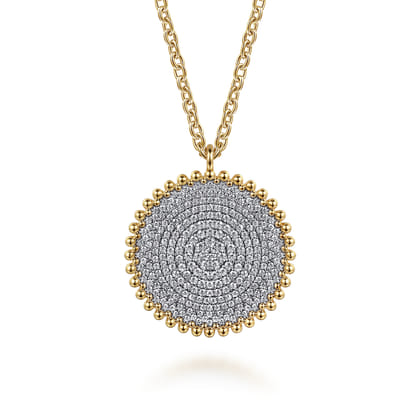 14K Yellow Gold Bujukan Diamond Pave Medallion Pendant Necklace