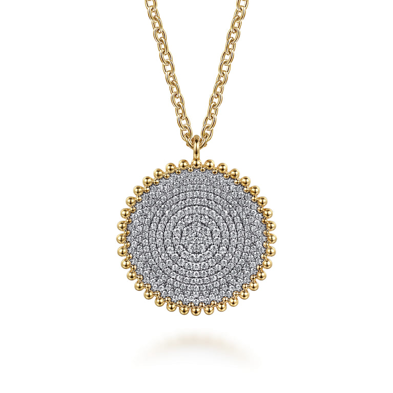 14K Yellow Gold Bujukan Diamond Pave Medallion Pendant Necklace - 2.3 ct - Shot 1