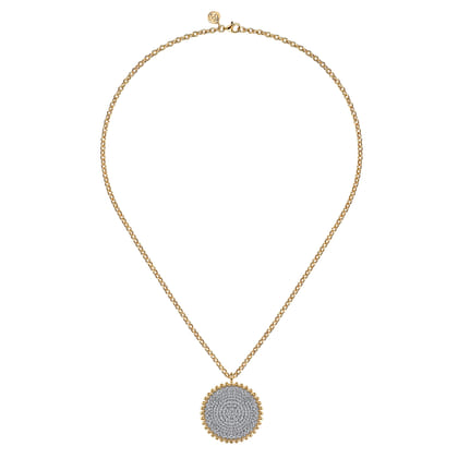 14K Yellow Gold Bujukan Diamond Pave Medallion Pendant Necklace