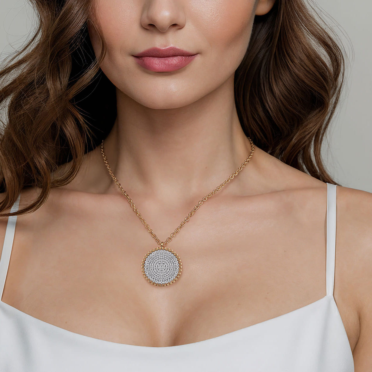 14K Yellow Gold Bujukan Diamond Pave Medallion Pendant Necklace - 2.3 ct - Shot 4