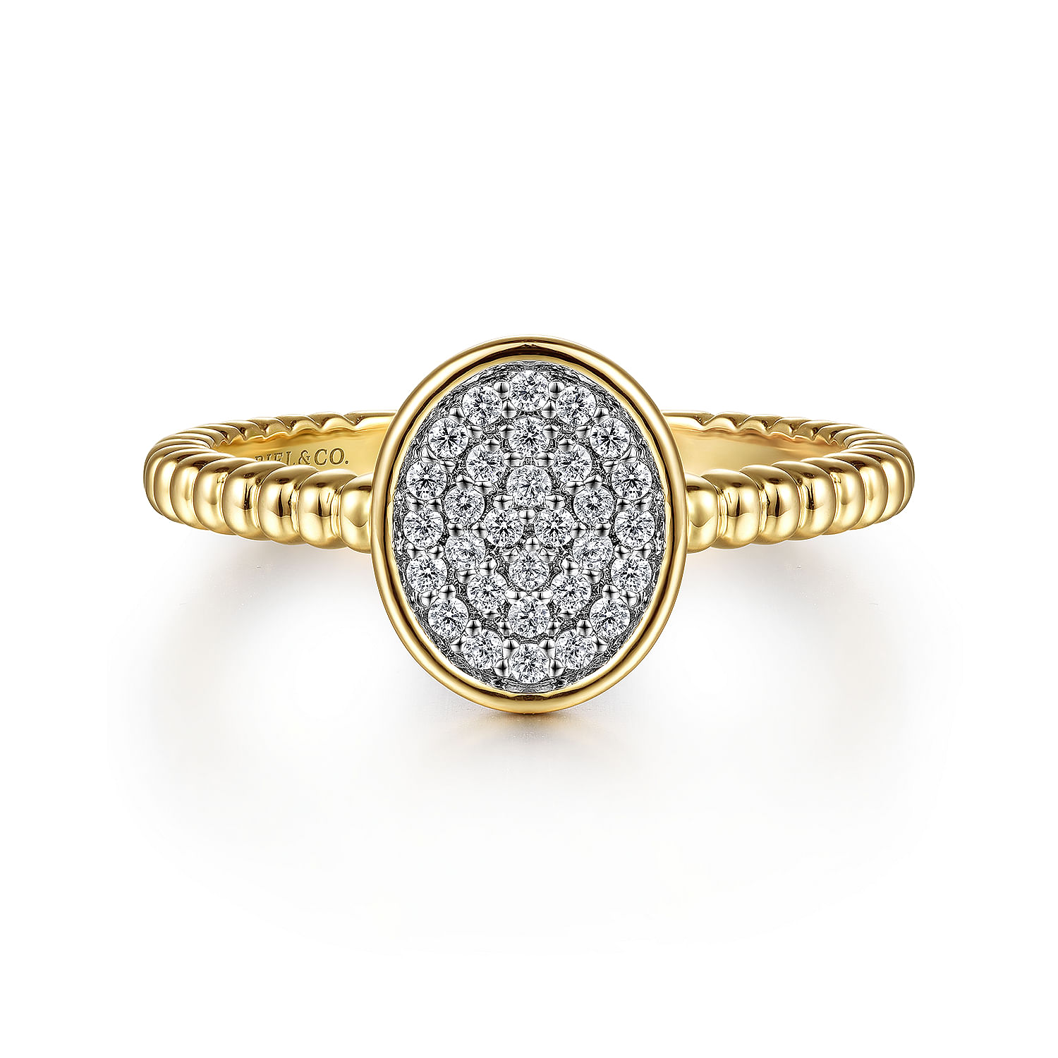 14K Yellow Gold Bujukan Diamond Pave Oval Signet Ring