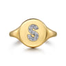 14K Yellow Gold Bujukan Diamond S Initial Signet Ring - 0.06 ct