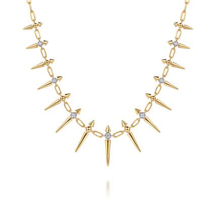 14K Yellow Gold Bujukan Diamond Spike Droplet Necklace