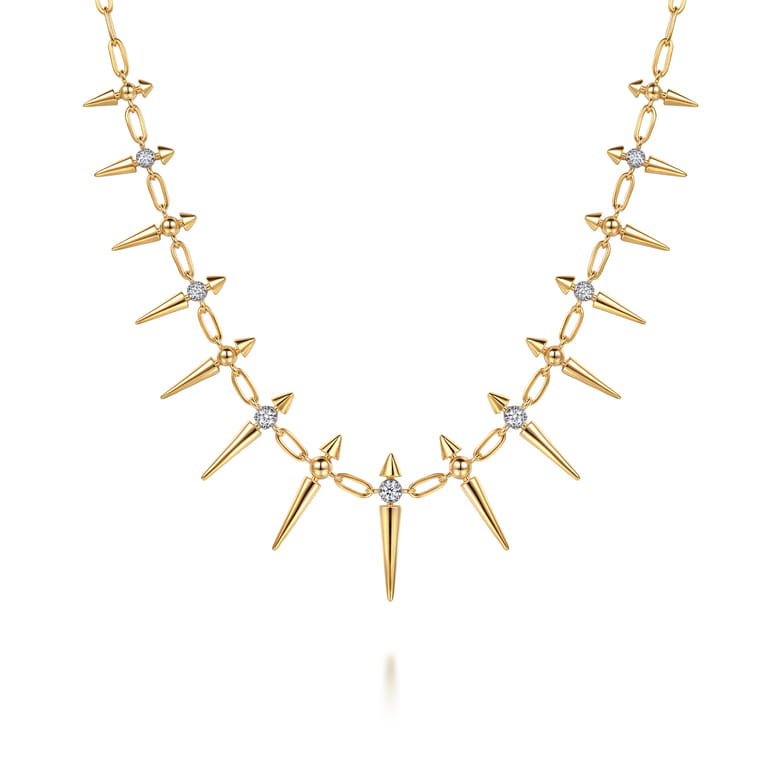 14K Yellow Gold Bujukan Diamond Spike Droplet Necklace - 0.25 ct - Shot 1