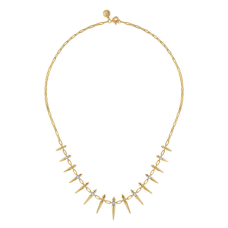 14K Yellow Gold Bujukan Diamond Spike Droplet Necklace - 0.25 ct - Shot 2