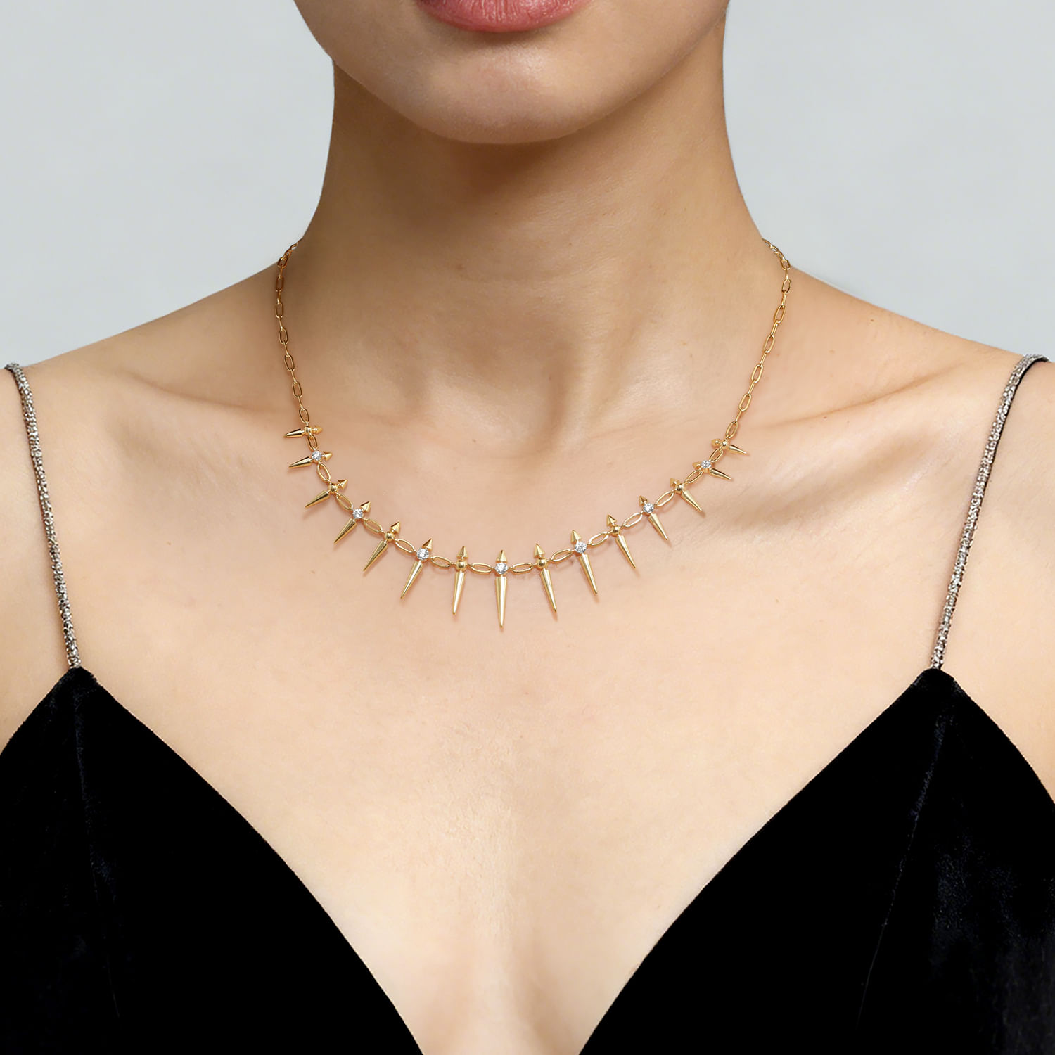 14K Yellow Gold Bujukan Diamond Spike Droplet Necklace