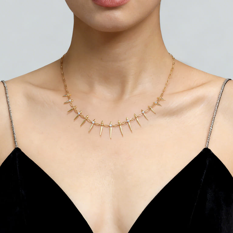 14K Yellow Gold Bujukan Diamond Spike Droplet Necklace - 0.25 ct - Shot 3