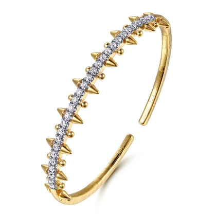 14K Yellow Gold Bujukan Diamond Spike Flexible Cuff Bracelet