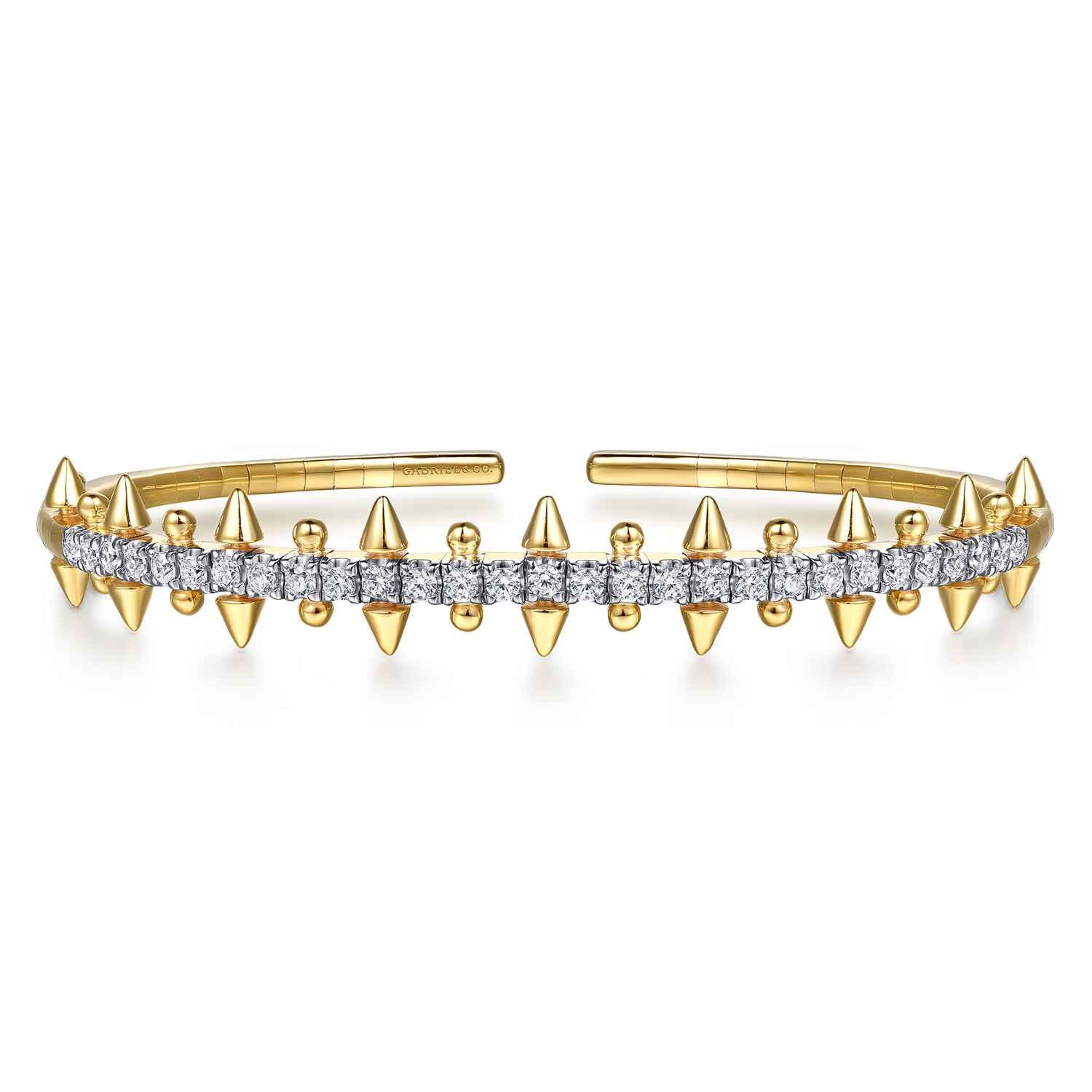 14K Yellow Gold Bujukan Diamond Spike Flexible Cuff Bracelet - 0.75 ct - Shot 1